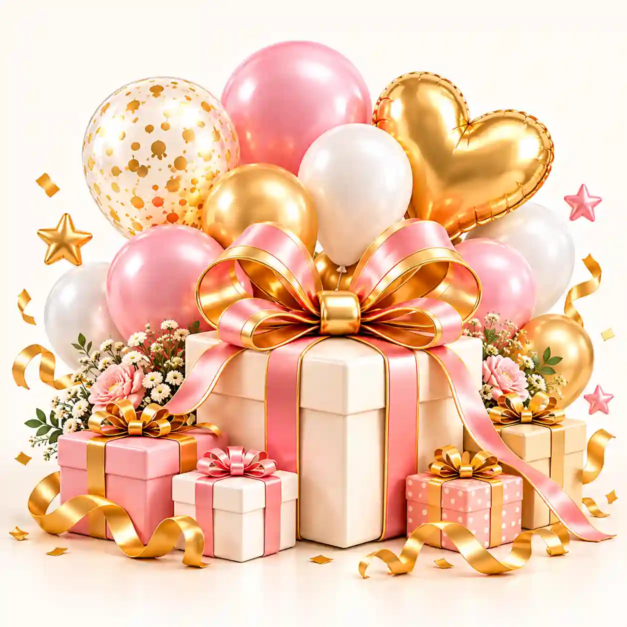 Gift boxes with balloons representing decorations for every occasion